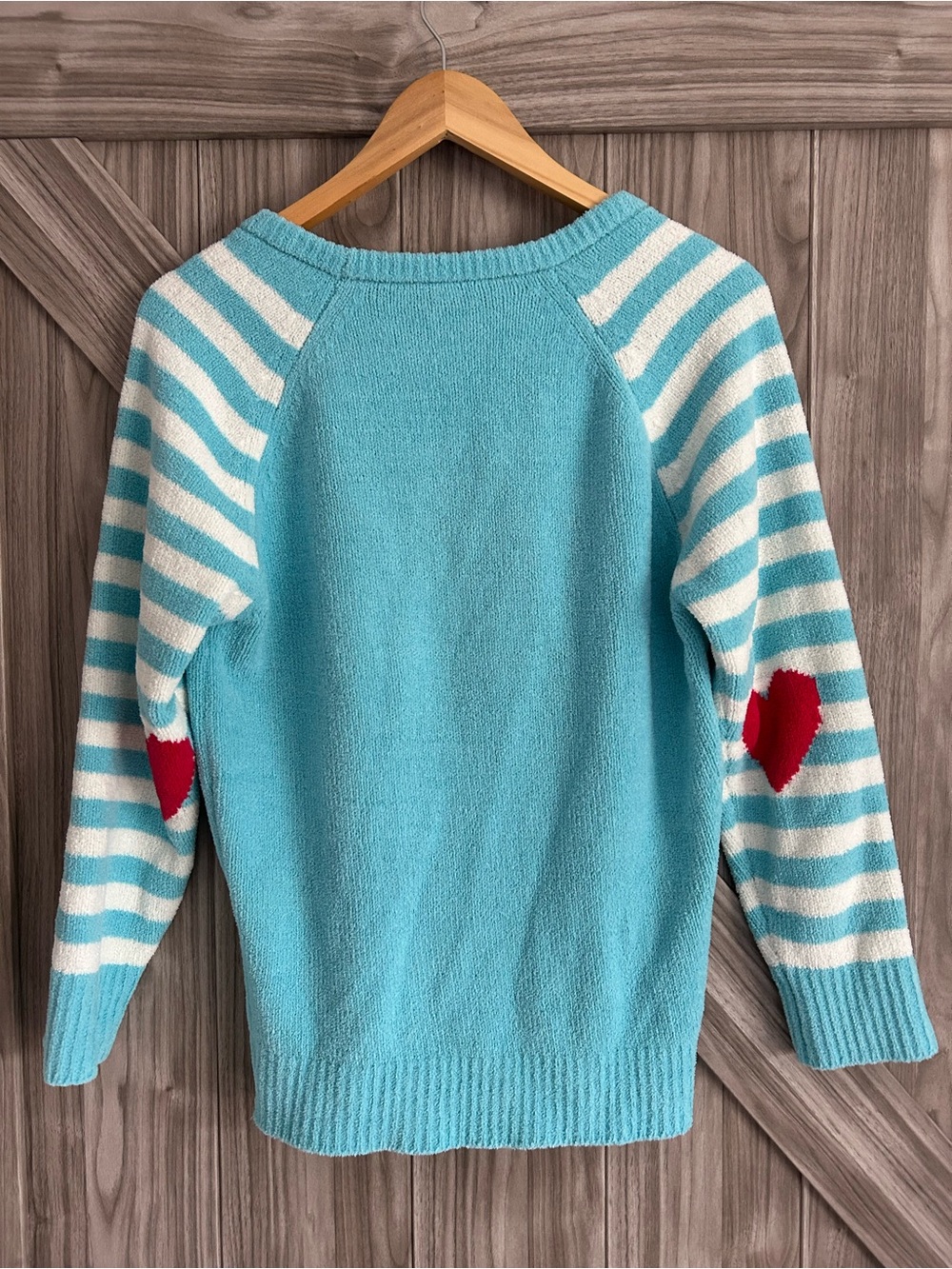 💙 Betsey Johnson Fuzzy Heart & Stripe Sweater 💖 - Picture 2 of 2